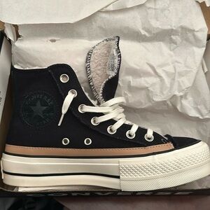 Converse Black High-Top Platform Sneakers with Tan Trim